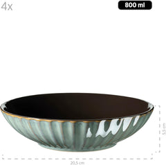 Set de veselă MÄSER 931964 Confino Series pentru 4 persoane, aspect vintage modern, set combinat din ceramică, 20 de piese, culoare petrol cu accente negre, gresie