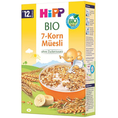 HiPP Bio-Müsli mit 7 Körnern (8 x 200g), ab 12 Monaten, ohne Zuckerzusatz, extrafeine Stücke – leicht zu kauen, beste Bio-Qualität