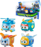 Super Wings Super Pets 4 PCS Shine, Golden Boy, Jerome, Ellie, cu expresie facială comutabilă, cu efect de fulger, portabil, jucărie pentru 3 4 5 6 7 8 ani băiat fată, 2 inci Action figures Naty Shop 4 Pachet B