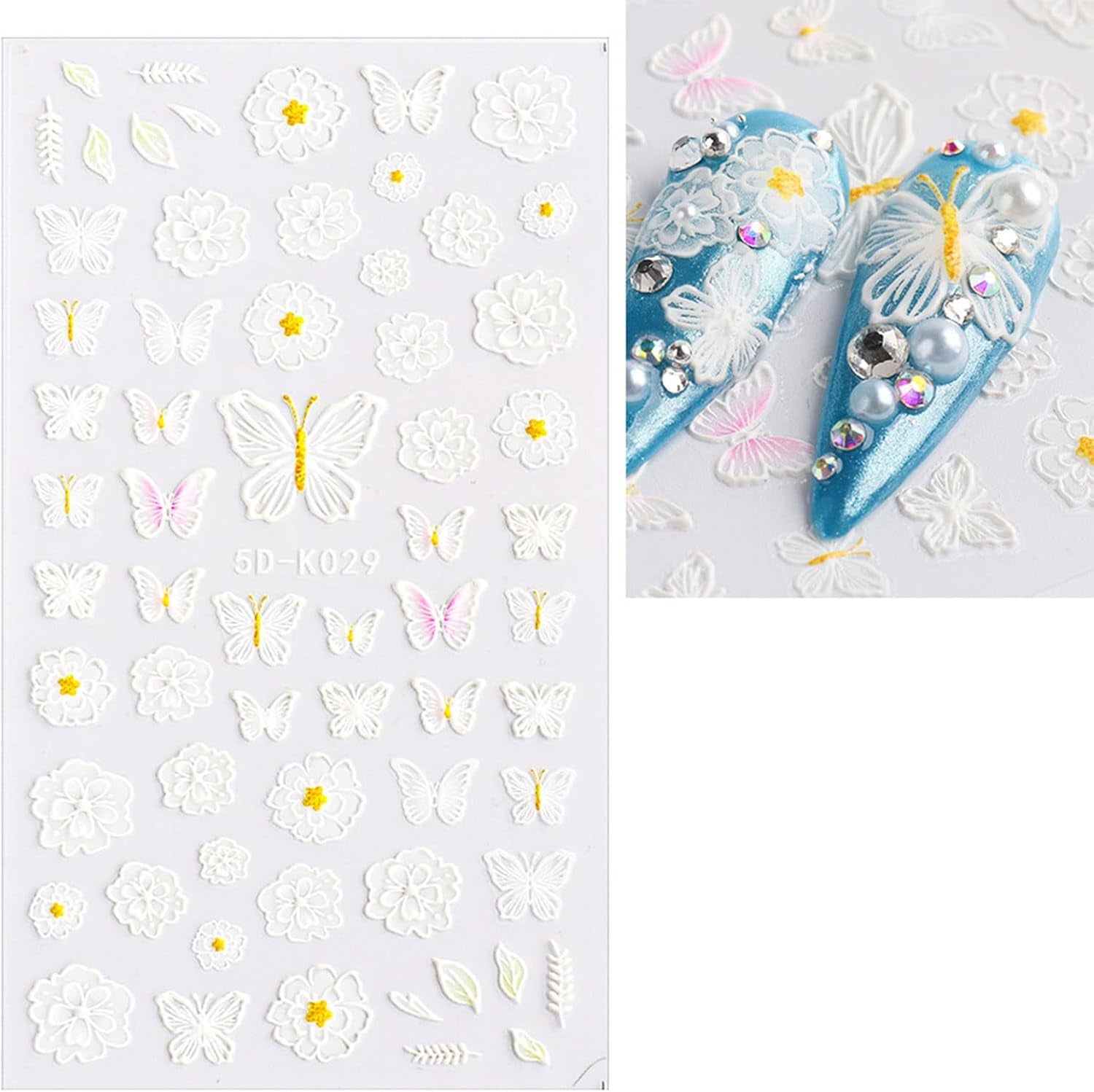 JMEOWIO 3D Nagelsticker Blume Frühlings Nail Art Sticker Selbstklebend Nagelaufkleber 5D Stereoskopisch Sommer Bunter Blumen Dekoration Nageldesign Zubehör 4 Blatt