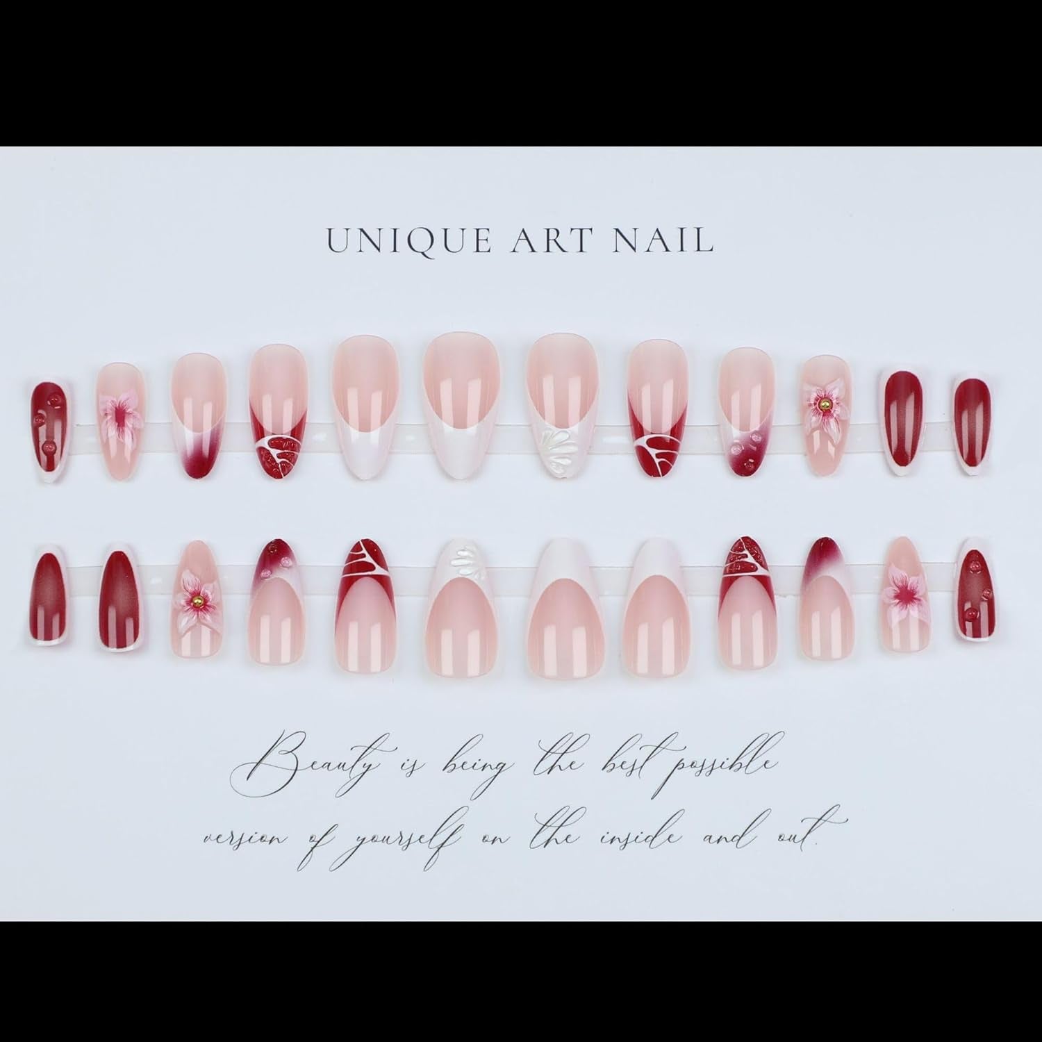 Mouyouglow 30 bucăți unghii false scurte, model floral cu dungi albe, culoare nud, model francez 3D, cu flori Y2K, cu lipici pentru unghii, vârfuri albe, flori argintii ondulate, vară, INS, unghii artificiale