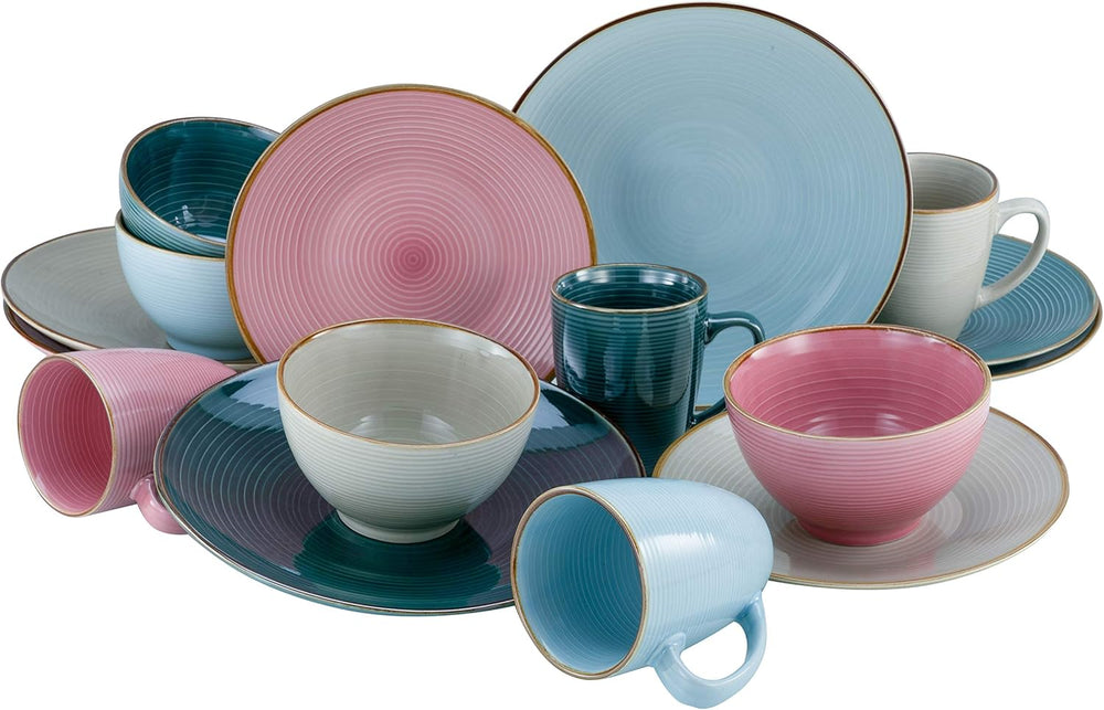 CreaTable, 22506, seria COSY DAY, set de veselă cu 16 piese pentru 4 persoane, serviciu combinat din gresie, potrivit pentru mașina de spălat vase și cuptorul cu microunde, producție de calitate