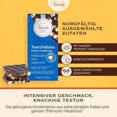 Venchi – Packung mit 6 Tafeln dunkler Schokolade mit Haselnüssen, 600 g – Ohne Zuckerzusatz – Ohne künstliche Süßstoffe – Glutenfrei – Vegan – Geschenkidee
