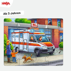 HABA Feuerwehr-Puzzle – 3-teiliges Set für Kinder ab 3 Jahren, Polizei- und Krankenwagen-Papppuzzle – Fördert Feinmotorik und Konzentration – 1302759001 Puzzle Naty Shop