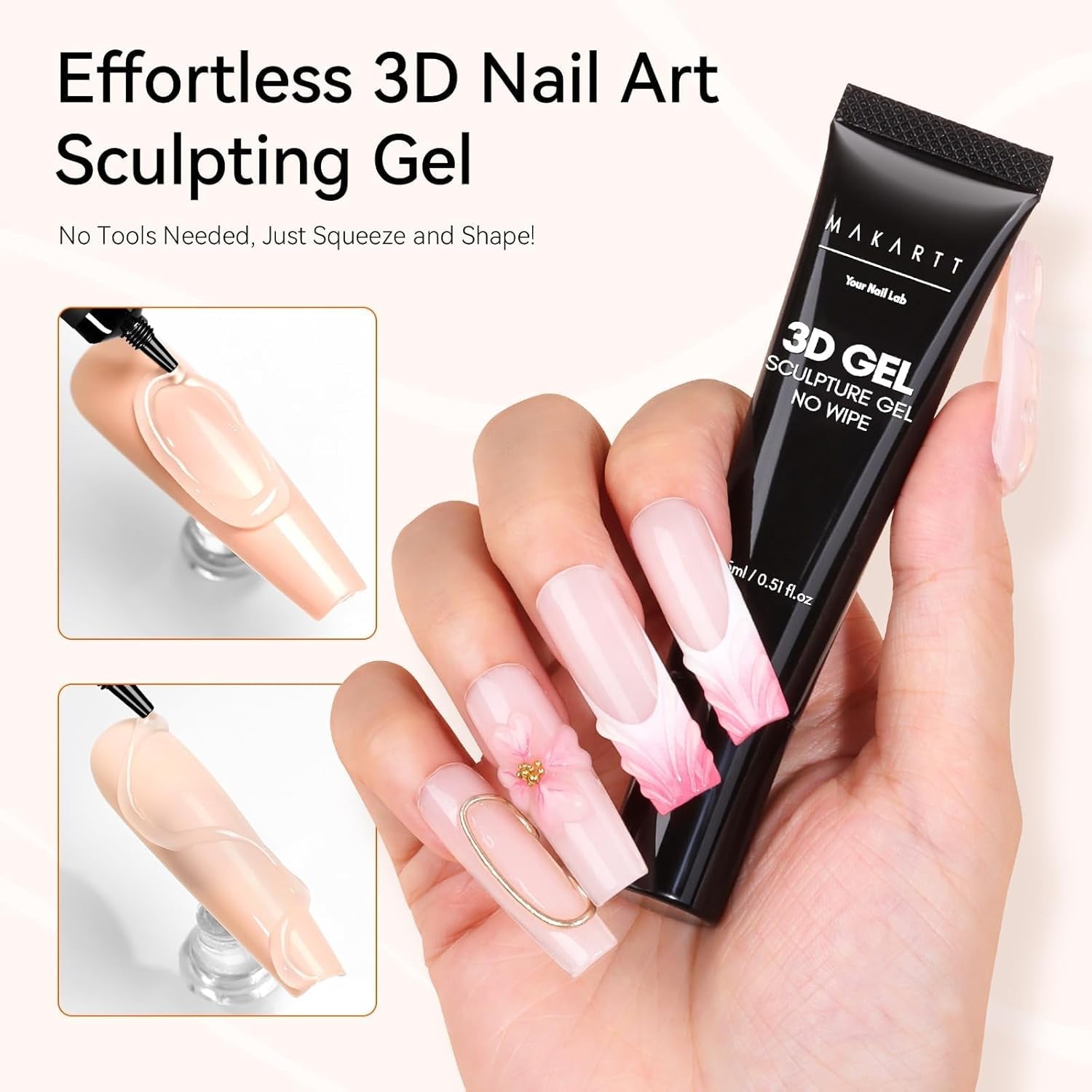 Makartt 3D Gel Nail Art - Gel Lipici Stras 15G pentru Brelocuri Unghii, Gel Sculptură Unghii Multifuncțional pentru Design Unghii DIY, Sculptură Unghii Modelare Unghii Acasă (Transparent)