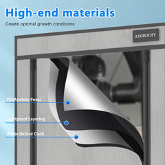 Aygrochy-Wachstumszelt, 60 x 60 x 160 cm, Indoor-Wachstumszelt mit reflektierender, weißer, herausnehmbarer PEVA-Bodenschale für Platz für den Pflanzenanbau