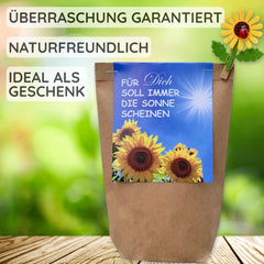 Geschenk für Frauen – Möge die Sonne immer für Sie scheinen – Sonnenblumen-Anzuchtset, Geschenkidee-Überraschungstüte, Pflanzset