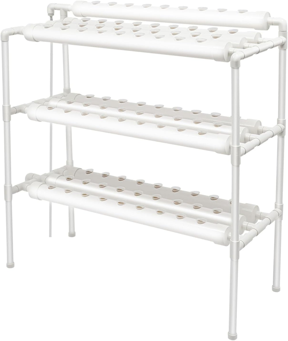 3-lagiges Hydrokultur-Anbauset mit 90/108 Pflanzpositionen und Wasserpumpe, erdlose PVC-Pflanzenanbausysteme, Hydrokultur-Anbausets für Gemüse und Obst (108 Pflanzpositionen)