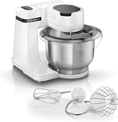 Bosch Küchenmaschine Serie 2 MUMS2EW00, Edelstahl-Schüssel 3,8 L, Planetenrührwerk, Knethaken, Schlag-, Rührbesen Edelstahl, 4 Arbeitsstufen, Durch Optionales Zubehör Erweiterbar, 700W, Weiß Kitchen Naty Shop