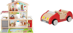 E3405 - Vilă pentru păpuși, Casă de păpuși cu accesorii, din lemn și E3475 - Accesorii pentru casă de păpuși, Mașină de familie