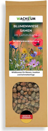 Blumensamen in einer schützenden Tonhülle für Bienen und Schmetterlinge, 400 g. Mischung aus mehrjährigen und winterharten Wildblumen für 20 m². Wunderschöne Wildblumensamen für eine bunte Bienenweide. Geschenk für Kinder.