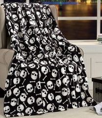 Elegant Comfort Pătură ușoară cu motive de Halloween, moale, confortabilă și plușată, perfectă pentru relaxare în acest sezon înfricoșător, 127 X 152,4 cm, Skull and Bones Paturi si Cuverturi Elegant Comfort Osul craniului 50 X 60