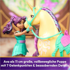 Unicorn Academy AVA und Unicorn Leaf Set – ca. 12 cm große Originalfiguren aus der beliebten Netflix-Serie. Mit zwei Accessoires und Haarbürsten. Für fantasievolles Rollenspiel, für Kinder ab 4 Jahren. Actionfiguren von Naty Shop