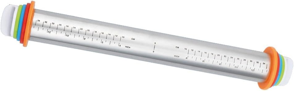 Maximex Teigrolle mit Abstandhalter EDELSTAHL - Edelstahl-Ausroller mit aufsteckbaren Abstandsscheiben, Edelstahl rostfrei, 4,5-6,5 x 43 x 4,5-6,5 cm, Silber matt