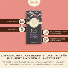 Venchi – Zartbitterschokolade 70 %, 78 g – Mit ausgewählten Kakaomischungen – Glutenfrei – Vegan