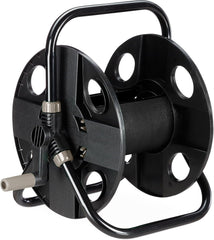 Rolă furtun Relaxdays, pentru furtun de 30 m 1/2", oțel, plastic, suport furtun, HL: 38 x 42 x 31 cm, negru-gri