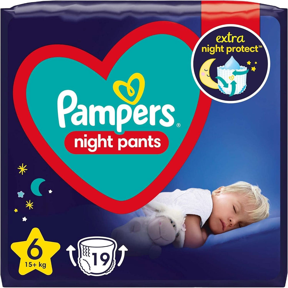 Pampers Night Pants Größe 6 (15+ kg), 19 Windeln, Nachtwindeln bieten Schutz die ganze Nacht Mutter und Baby Naty Shop
