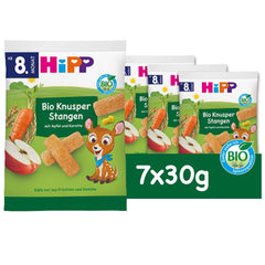 HiPP Bio Knusper Stangen Apfelkarotte (7 x 30g), Babysnack ab 8. Monat, Süße nur aus Früchten und Gemüse, glutenfrei, in bester Bio-Qualität