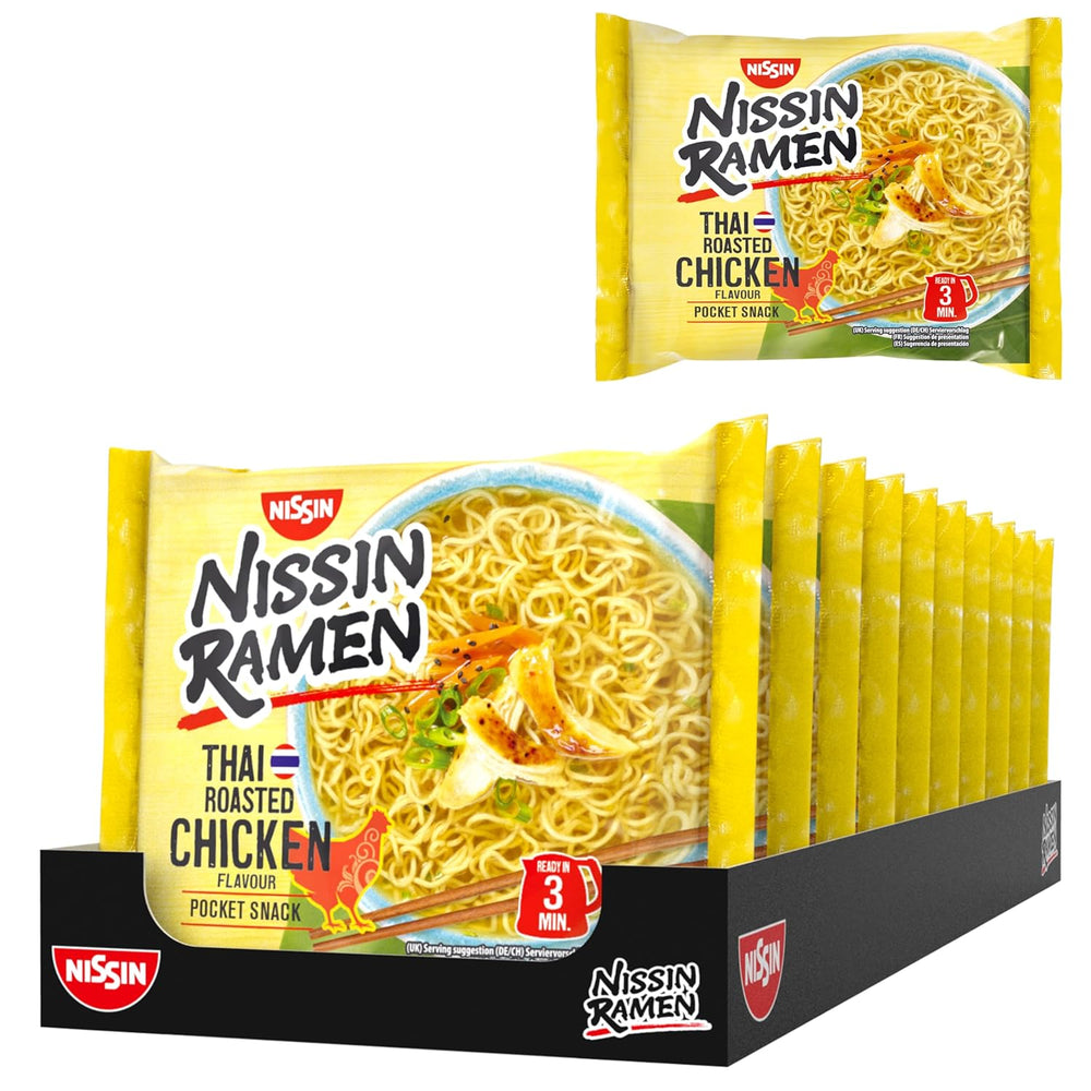 Nissin Ramen – thailändisches gebackenes Hähnchen, 10er-Pack, Instant-Nudeln nach asiatischer Art, thailändisches Rezept, schnelles und einfaches asiatisches Essen (10 x 65 g)