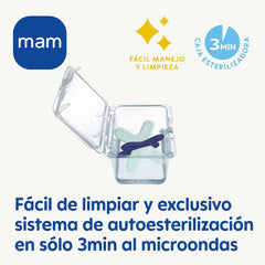 Inel de dentiție MAM, de la 4 luni, ușurare imediată pentru erupția dentară ulterioară, extra ușor și ușor de prins și ținut în mână, cu cutie autosterilizabilă, roz, 1 bucată