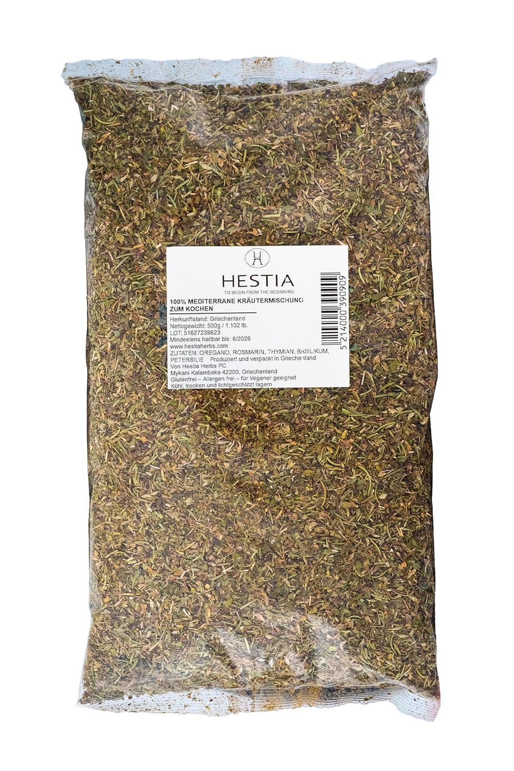 Hestia Herbs Griechisch-mediterrane Kräutermischung mit Oregano, Rosmarin, Thymian, Basilikum und Petersilie zum Kochen, 500 g – Authentische Gewürzmischung für traditionelle Rezepte
