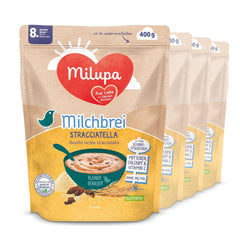 Milupa Stracciatella Milchbrei – Glutenfreies, palmölfreies Babymüsli – Frei von Konservierungs- und Farbstoffen – Ab 8 Monaten – 4 x 400 g
