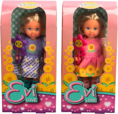 Simba Evi Love Flowers, 2-fach sortiert, es wird nur EIN Artikel geliefert, Puppe in einem süßen Blumenkleid mit Blume, 12cm Spielpuppe, ab 3 Jahren