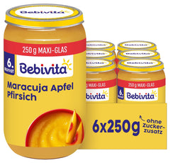 Pfirsiche und Passionsfrüchte in Apfelsaft, 250g, 6er Pack (6x250g)