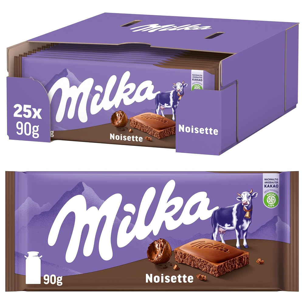 Milka Noisette – Alpenmilchschokolade mit zart-cremiger Haselnussfüllung – 25 x 90g