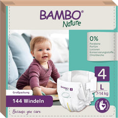 Bambo Nature Windeln für Babys, Größe 4 (7-14 kg), 144 Stück, Monatsbox | Premium-Windeln mit verbessertem Auslaufschutz | Ultimativer Komfort und Freiheit für aktive Kinder | Dermatologisch getestete Windeln
