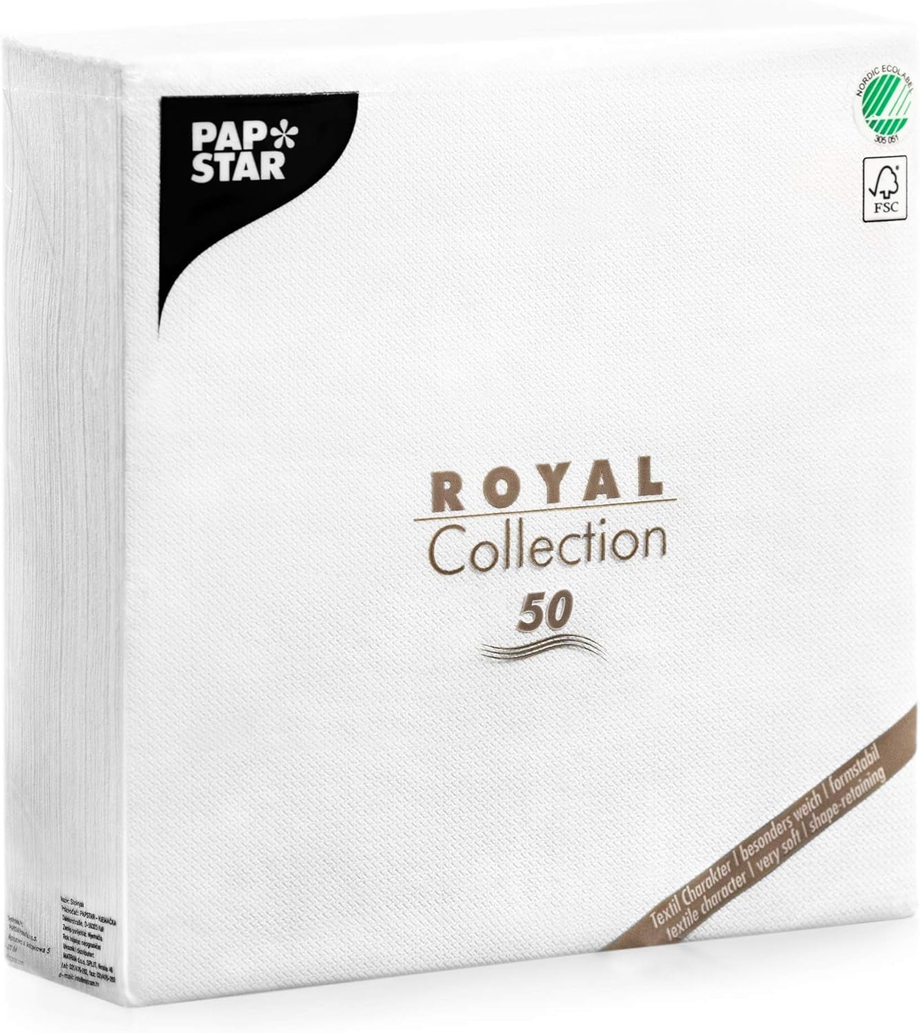 Papstar, 50 șervețele "ROYAL Collection" 1/4-fold 48 Cm X 48 Cm Alb, #11577