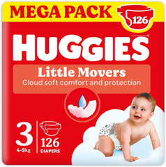 Huggies Ultra Comfort/Little Movers Windeln, Größe 3 (4–9 kg), Disney-Design, saugfähig, vollständiger Schutz, 126 Stück