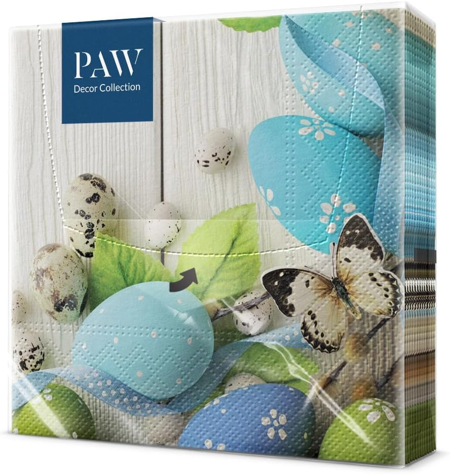 PAW - Șervețele din 3 straturi (33 X 33 Cm) I 20 bucăți I Perfect pentru Paște, petreceri, primăvară și sărbători I Decorațiuni de masă Petrecere de Paște Șervețele de hârtie colorate - Ouă de Paște în acuarelă I Ouă în acuarelă