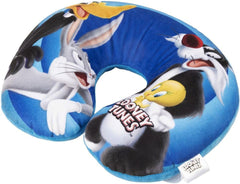 Warner Bros Looney Tunes pernă de gât pentru copii pentru fete, mașină de călătorie moale, Bugs Bunny, Daffy Duck, Silvestro Titti, confort, desene animate, albastru Perne calatorie Naty Shop