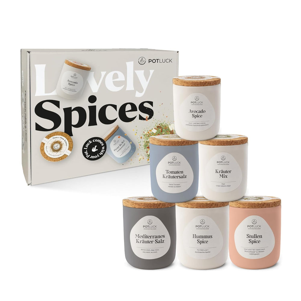 Potluck | Salatliebhaber 6er Set | Gewürzmischungen im Keramiktopf | Vegan, glutenfrei und mit natürlichen Zutaten