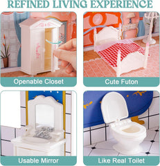 Casă de păpuși din lemn cu mobilier și accesorii Casă de joacă pentru fete Jucării de cameră de joacă pentru copii Casute de papusi Naty Shop