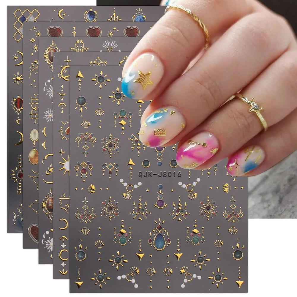 JMEOWIO Nagelsticker Herz Mond Stern 9 Blatt Nail Art Sticker Selbstklebend Nagelaufkleber Bunt Dekoration Nageldesign Zubehör