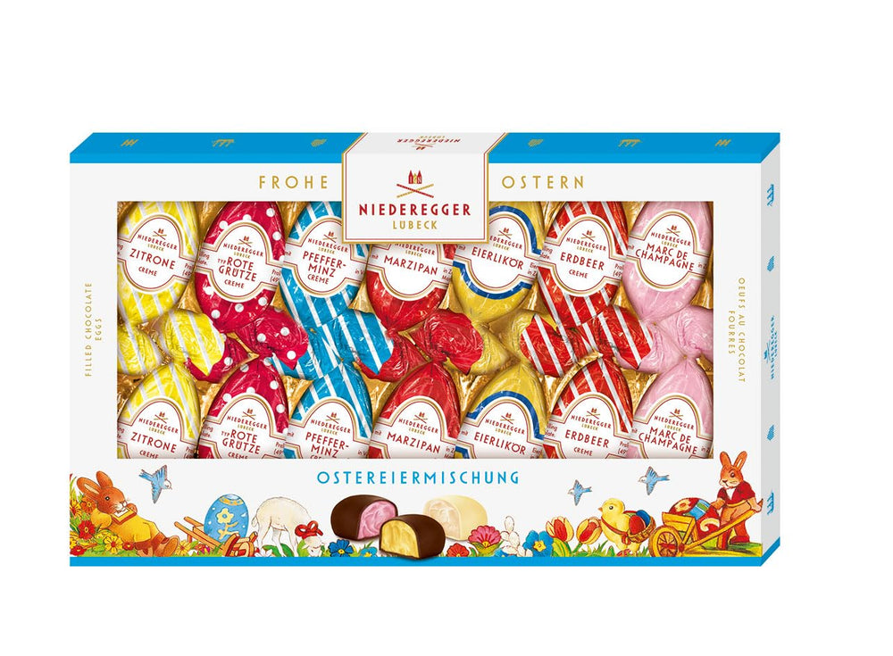 Niederegger | Ostereimischung | 1 x 175g | Ostereier mit verschiedenen Marzipan- und Pralinenfüllungen | Überzogen mit dunkler und weißer Schokolade | Ostergeschenk