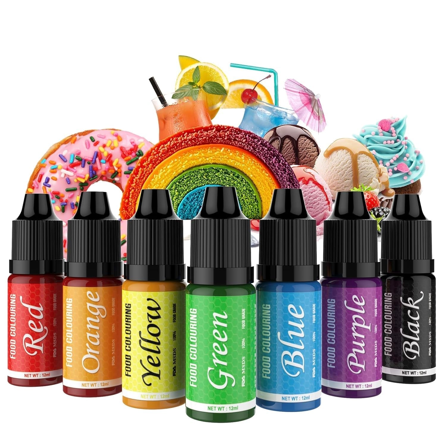 Colorant alimentar - Set de 7 coloranți alimentari de 12 ml pentru copt torturi - Colorant alimentar vibrant pentru decorarea torturilor, slime DIY, realizarea de slime