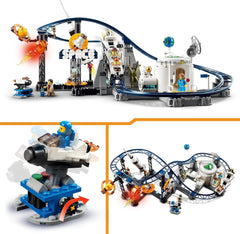 LEGO 31142 Creator 3-in-1-Weltraum-Achterbahn-Spielzeugset für Kinder mit funktionierenden Wagen, lässt sich in einen Freifallturm oder ein Karussell mit Raketen und leuchtenden Steinen umbauen. Besuchen Sie den LEGO-Store