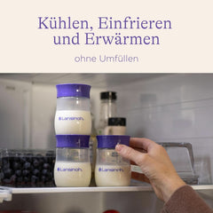 Lansinoh Muttermilchflaschen, 4 X 160 ml – Zur sicheren Muttermilch-Ausstellung – Neues kompaktes Design für verbesserte Stabilität – mit stapelbarem Deckel