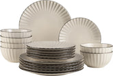 MÄSER 931967 Set de veselă Osita Retro Series pentru 6 persoane în formă de val, set de veselă rotundă cu 18 piese, farfurii de cină, farfurii de desert și boluri pentru cereale, ceramică, alb crem