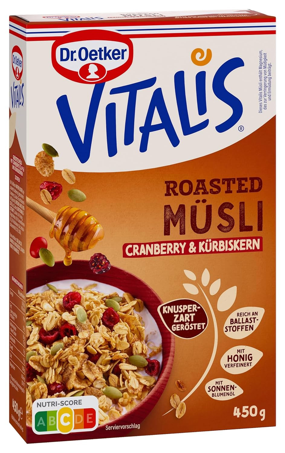 Dr. Oetker Vitalis Röstmüsli mit Cranberries und Kürbiskernen: Röstmüsli mit getrockneten Cranberries, 8er Pack (8 x 501g)