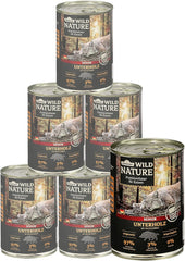 Dehner Wild Nature Katzenfutter Unterholz, Nassfutter getreidefrei / zuckerfrei, für ältere Katzen, Wildschwein, 6 x 400 g Dose, (2.4 kg)