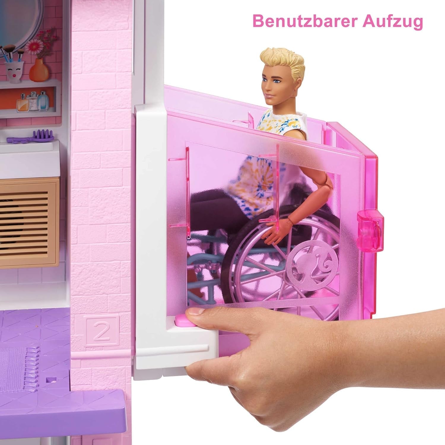 Barbie Dream House (114 Cm), casă de păpuși cu 3 etaje, piscină, tobogan, lift pentru scaun cu rotile, 75 de accesorii, păpuși, Potrivit ca cadou pentru copii cu vârsta de 3 ani și peste, GRG93 Casute de papusi Naty Shop