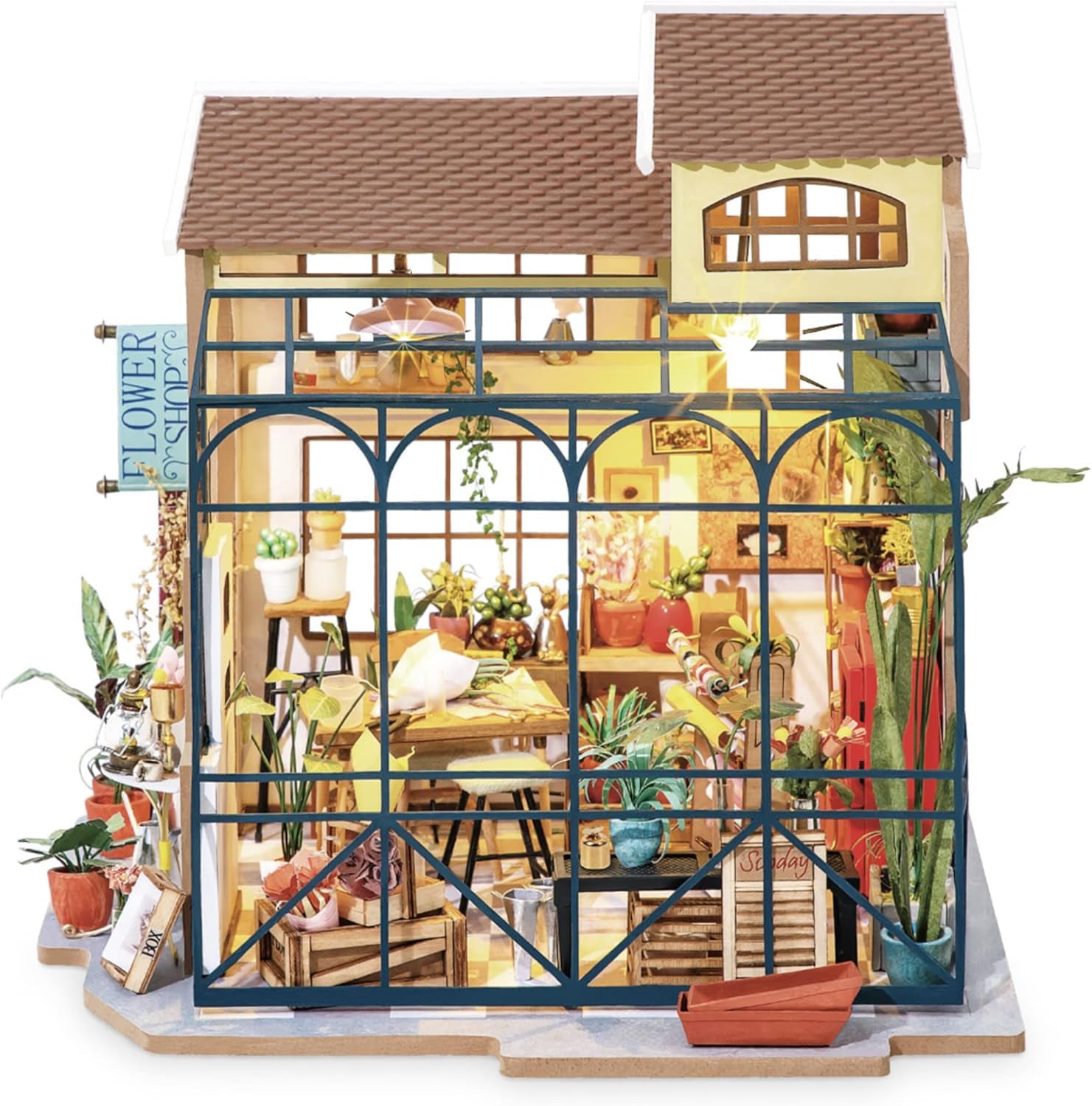 Robotime DG145 Rolife Emily's Flower Shop Miniature Doll's House Fabricat din lemn, metal, tesatura si carton, Dimensiuni: 22 X 15 X 17 Cm, Casute de papusi Naty Shop