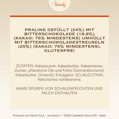 Venchi - Cuburi Chocoviar 75% - Praline cu umplutură "Cuor di Cacao", ciocolată neagră extra și granule Chocoviar 75% - pachet vrac de 1 kg - Vegan - Fără gluten