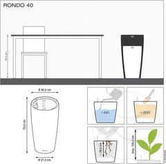 Jardinieră LECHUZA Rondo Premium 32 Alb Mat | Coloană pentru plante cu sistem de udare, indicator al nivelului apei și insert pentru plante | Finisaj mat | Ø 32,5 x 56,5 cm | 15786