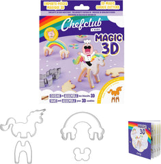 CHEFCLUB, Forme de biscuiți 3D Magice Unicorn și Curcubeu, Forme de biscuiți 3D Interconectate Unicorn și Curcubeu, Distracție de copt pentru copii