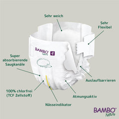 Bambo Nature Windeln für Babys, Größe 4 (7-14 kg), 144 Stück, Monatsbox | Premium-Windeln mit verbessertem Auslaufschutz | Ultimativer Komfort und Freiheit für aktive Kinder | Dermatologisch getestete Windeln